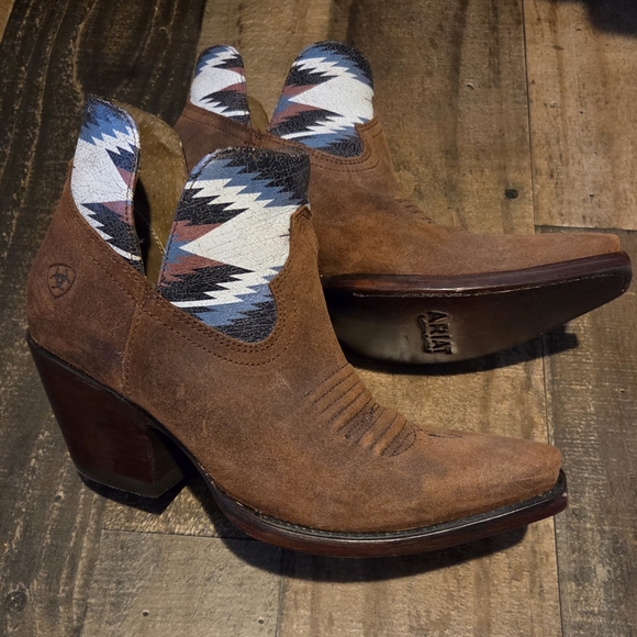 New $209 Ariat Chimayo Roughout Brown Suede Ankle Boots Aztec Hazel Dixon 7.5 - Picture 7 of 12